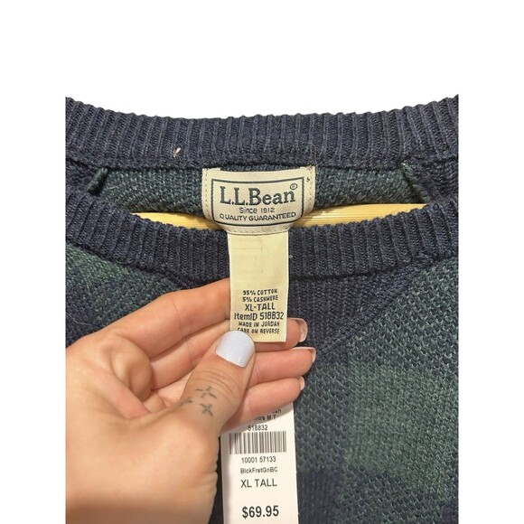 Vintage LL Bean Sweater Deadstock Green XLT Plaid Y2K Winter Outdoor Gorpcore - Picture 8 of 10